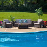 Flash Furniture DAD-SF-113R-CBN-GG 4 Piece Outdoor Faux Rattan Chair, Sofa and Table Set in Chocolate Brown